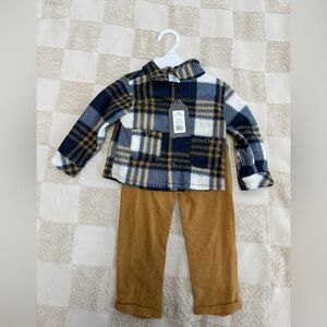 NWT Bon Bebe Plaid Jacket and Tan Pants Set 18m